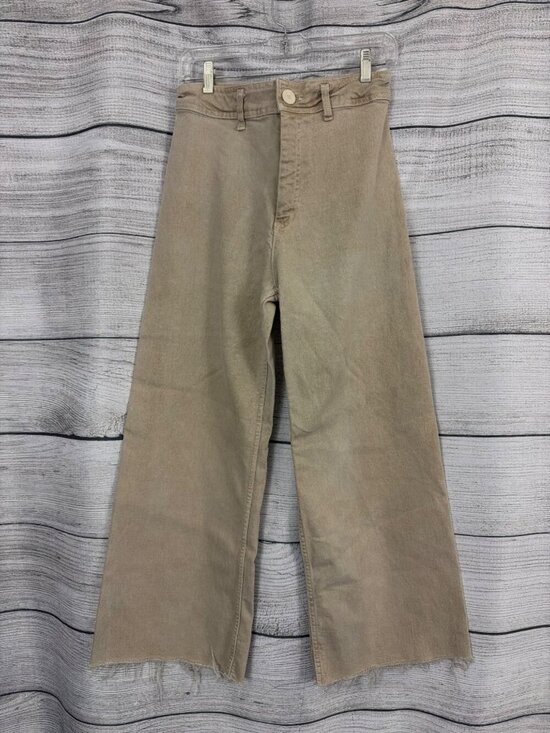 Zara Pants - Zara Beige Wide-Leg Cropped Pants With Raw Hem Size 8